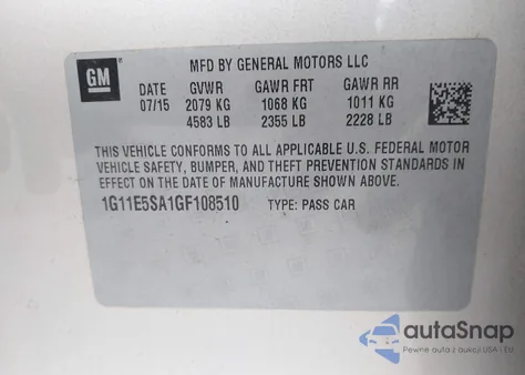 2016 Chevrolet Malibu Limited Ltz z USA, uszkodzony, nr VIN 1G11E5SA1GF108510